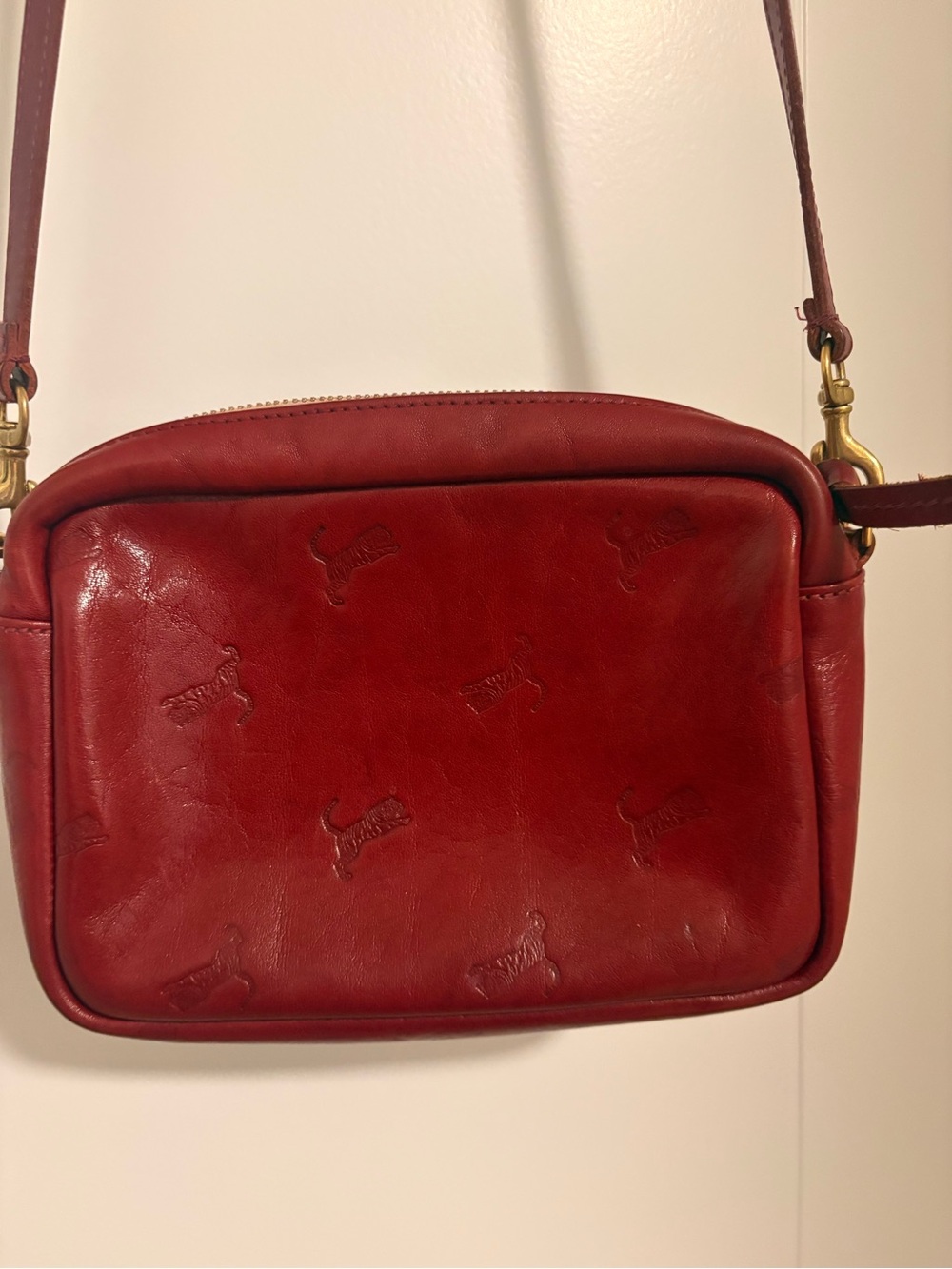 Clare V Red Leather Crossbody with Embossed Dog Motif